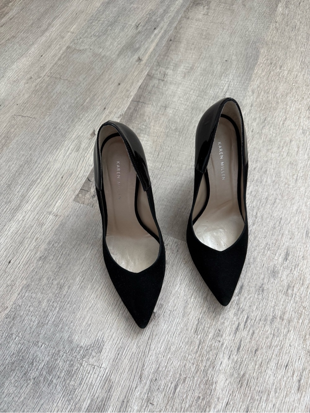 Karen Millen Black Pointed-Toe Mixed-Texture Pumps
